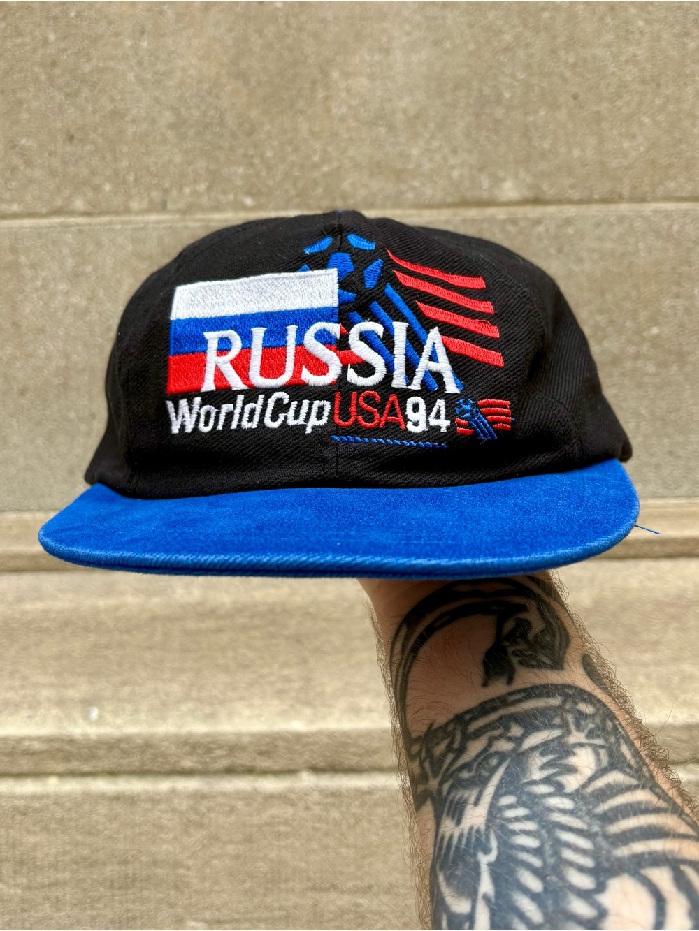Russia VTG 1994 FIFA World Cup USA leather strapback hat OSFA Made In Canada